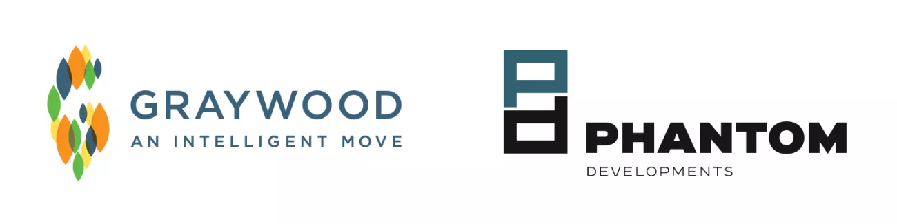 Graywood logo with tagline an intelligent move, followed by Phantom Developments logo