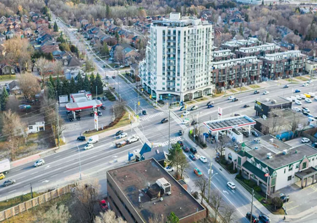 Aerial image of the Kipling Avenue and Highway 7 intersection.