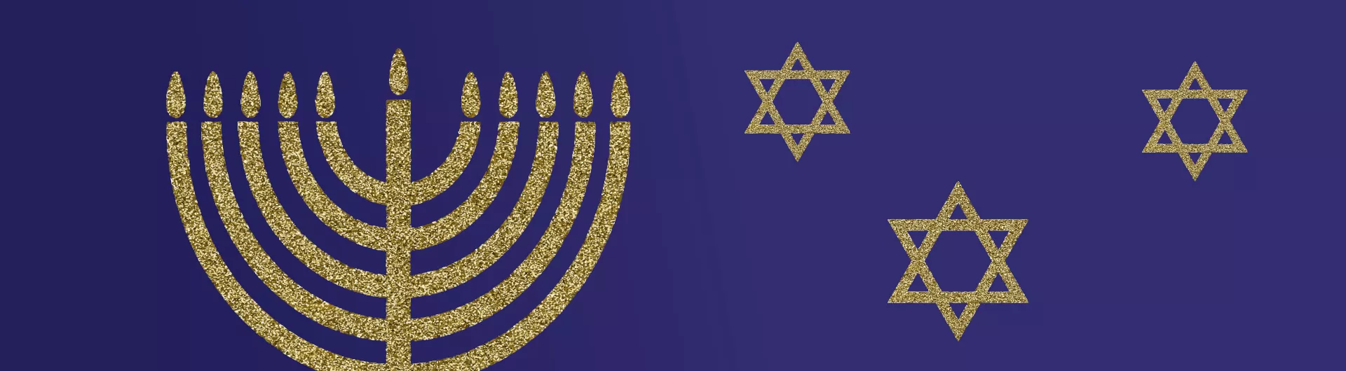 Blue background with gold image of menorah and star