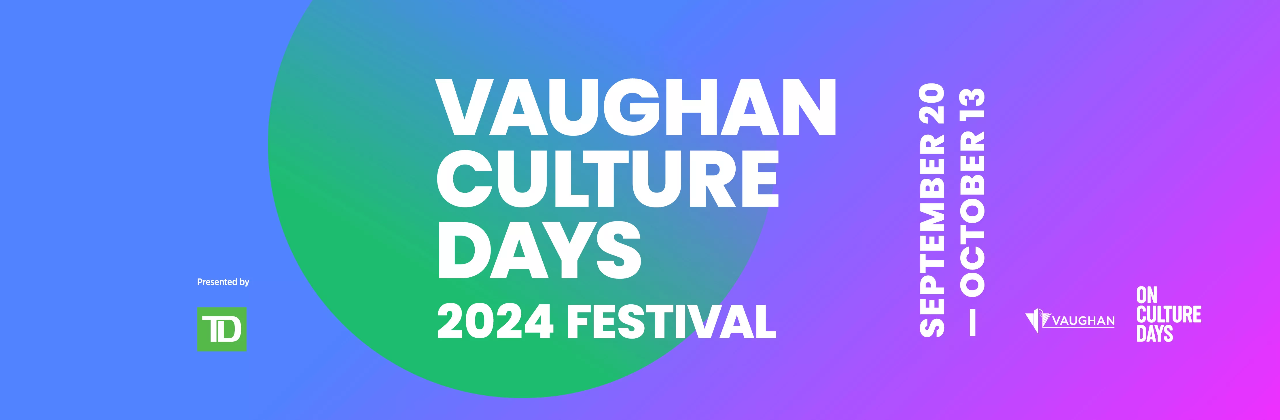 Web banner states Vaughan Culture Days 2024 Festival, September 20 to October 13, and includes City of Vaughan, Ontario Culture Days and TD logos