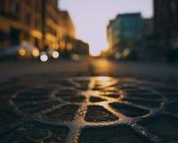 covered manhole in a city street