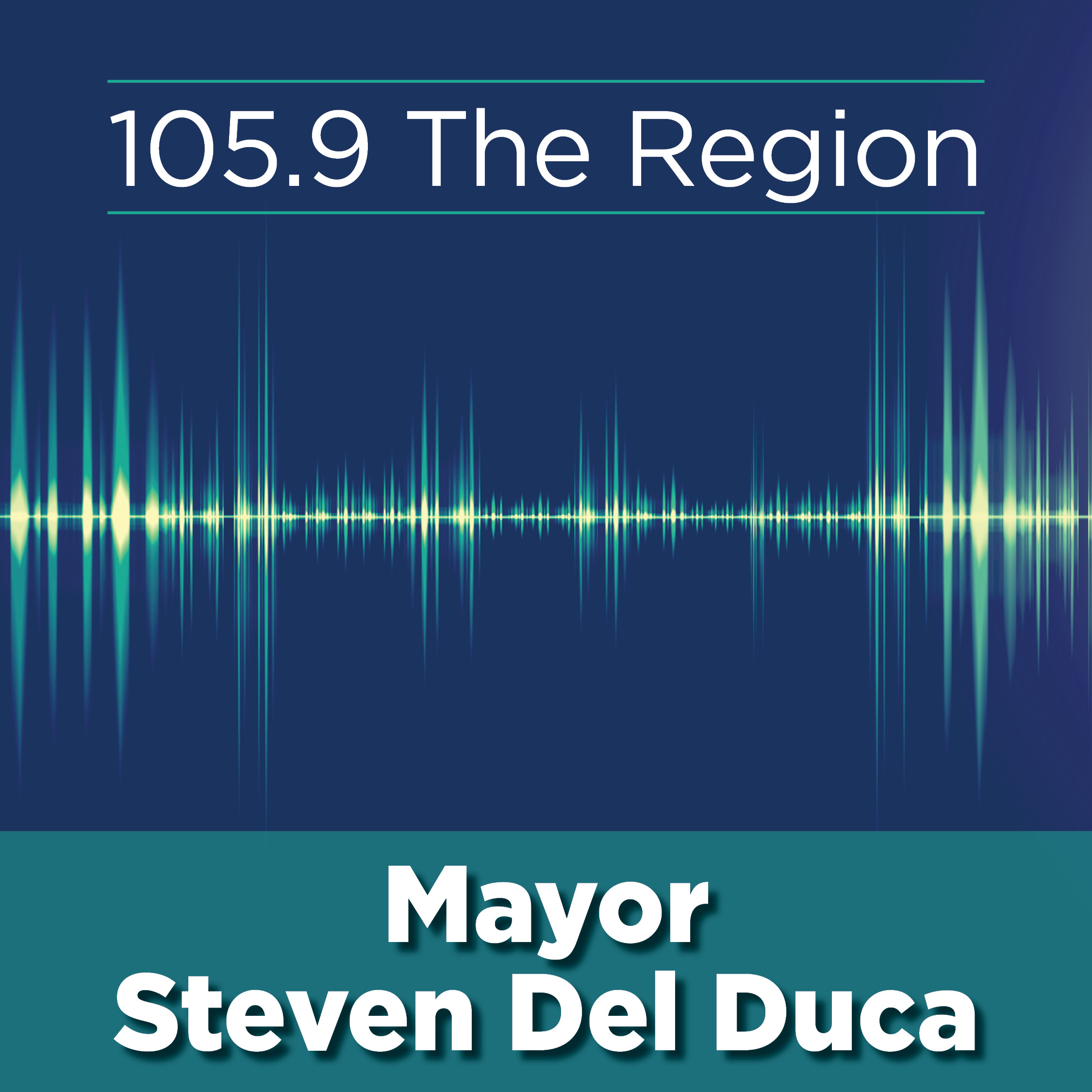 mayor's podcast icon, blue and aqua sound lines