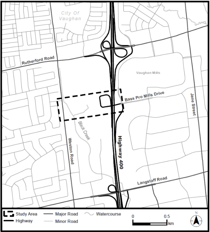 Map of the Bass Pro Mills Drive Extension area