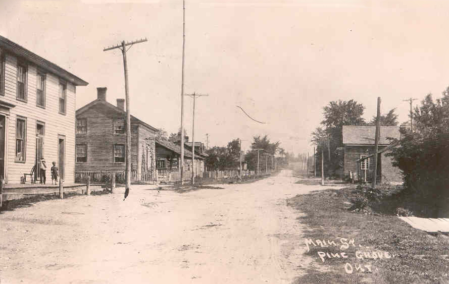 Looking north on Vaughan Plank Road at Pine Grove, 1870