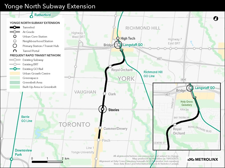 Metrolinx map of Yonge North Subway Extension