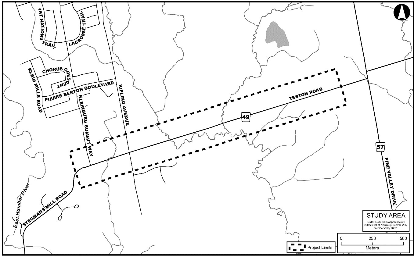map of the Teston Road study area