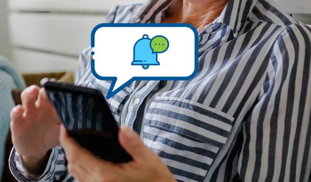 A cellphone held by a woman with conversational bubble illustration