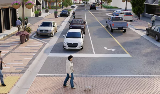 View of a street with people walking