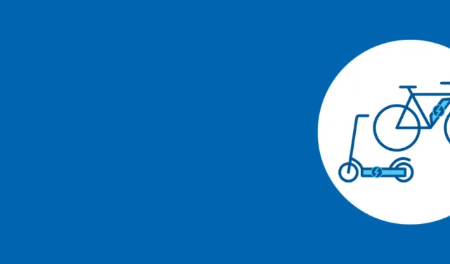 Blue banner with e-bike and e-scooter.