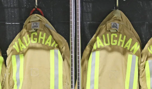 A row of firefighter jackets