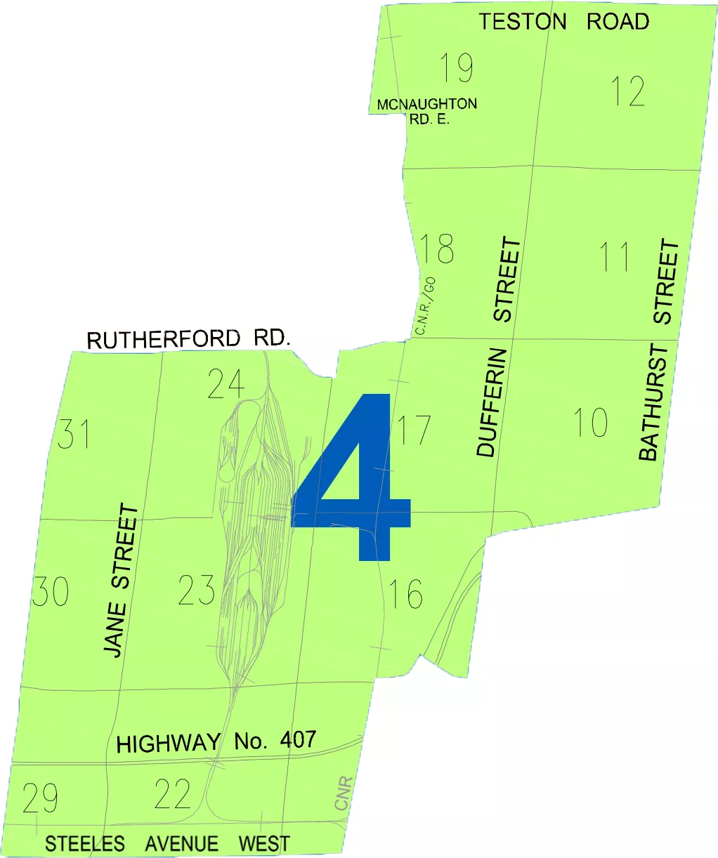 A map of Vaughan's Ward 4 area.