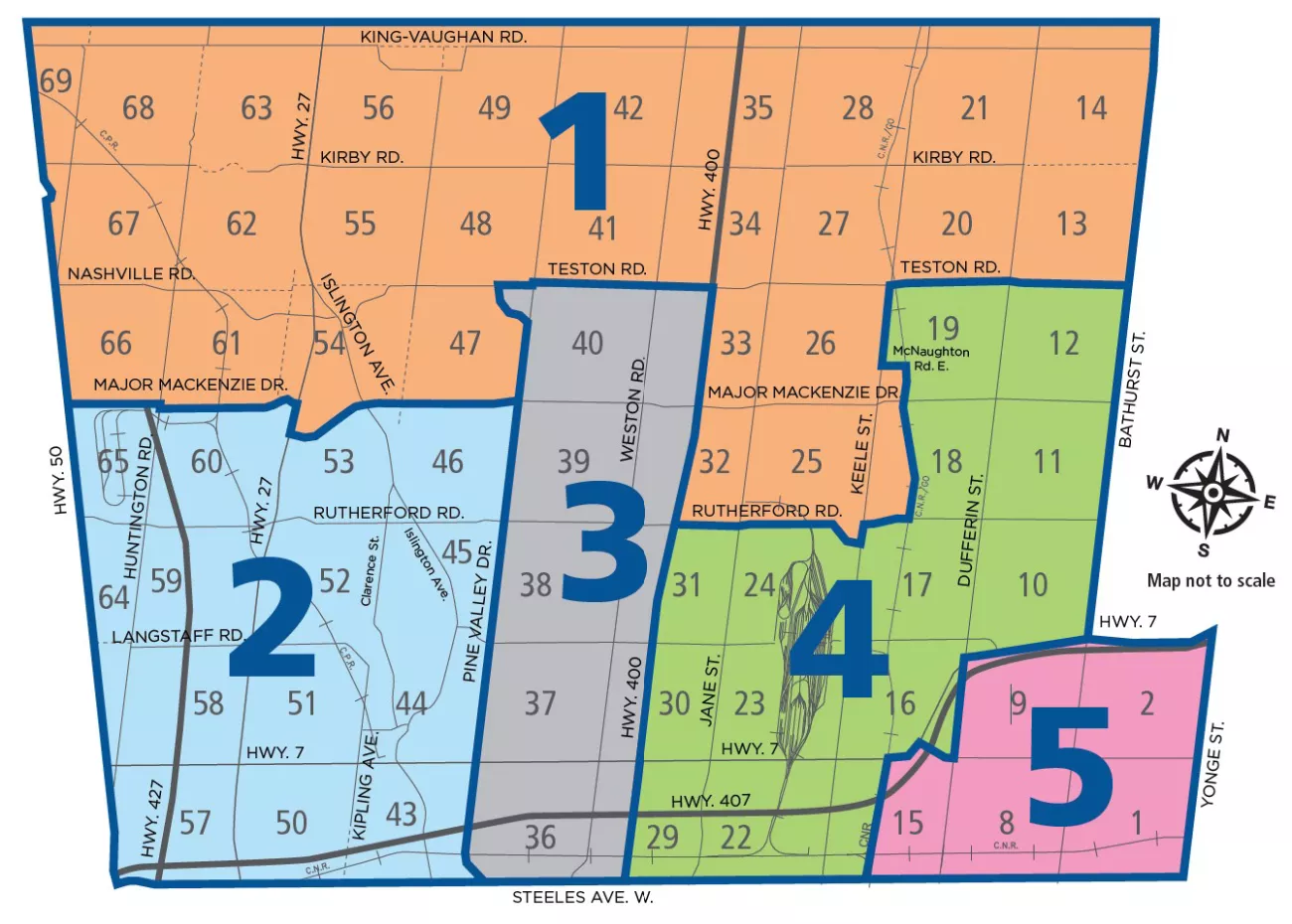 Ward map of Vaughan