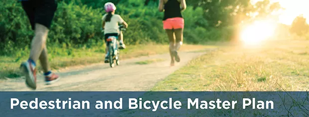 Pedestrian and Bicycle Master Plan banner - running and cycling on trail