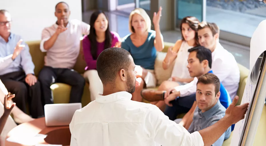 People in a circle brainstorming