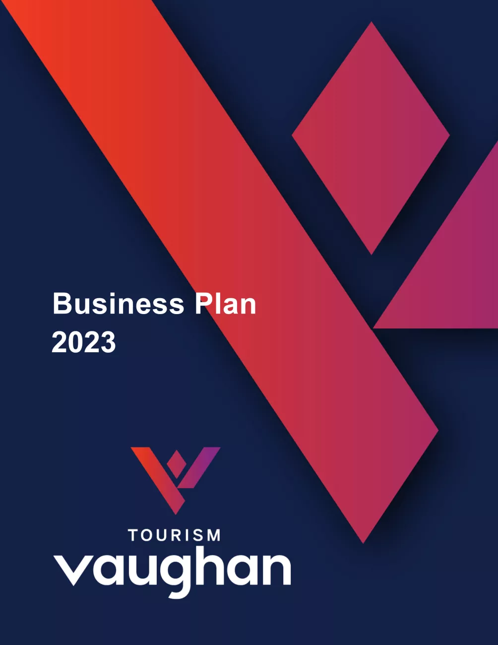 Cover page with the Tourism Vaughan logo. Title: 2023 Business Plan.