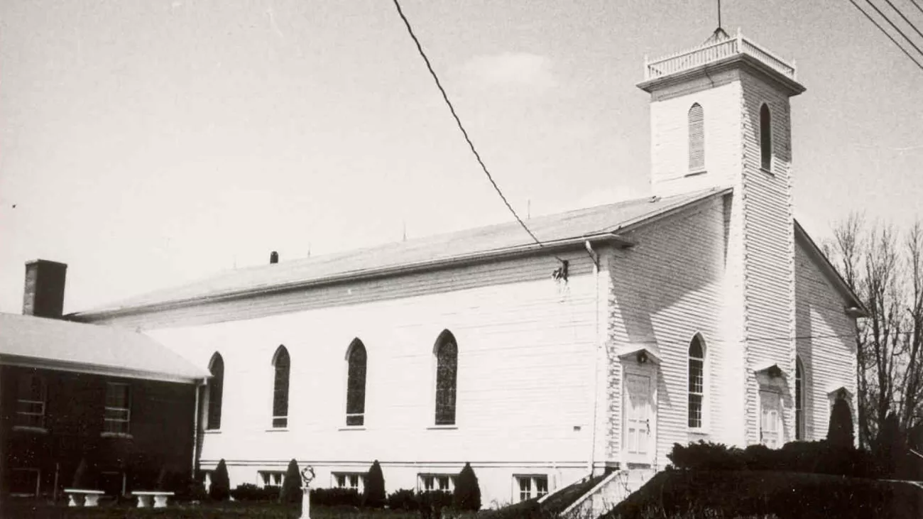 Black and white photo of the Holy Trinity Anglican Church
