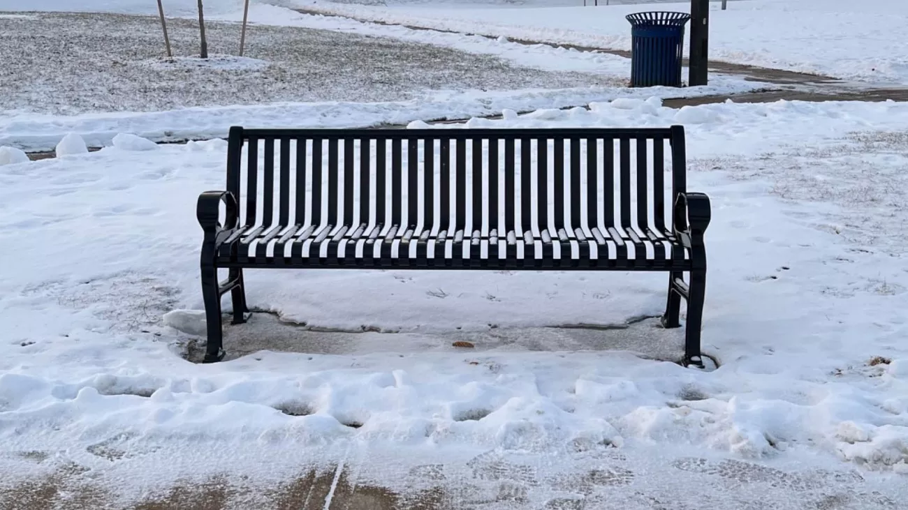 City bench in a park in the winter