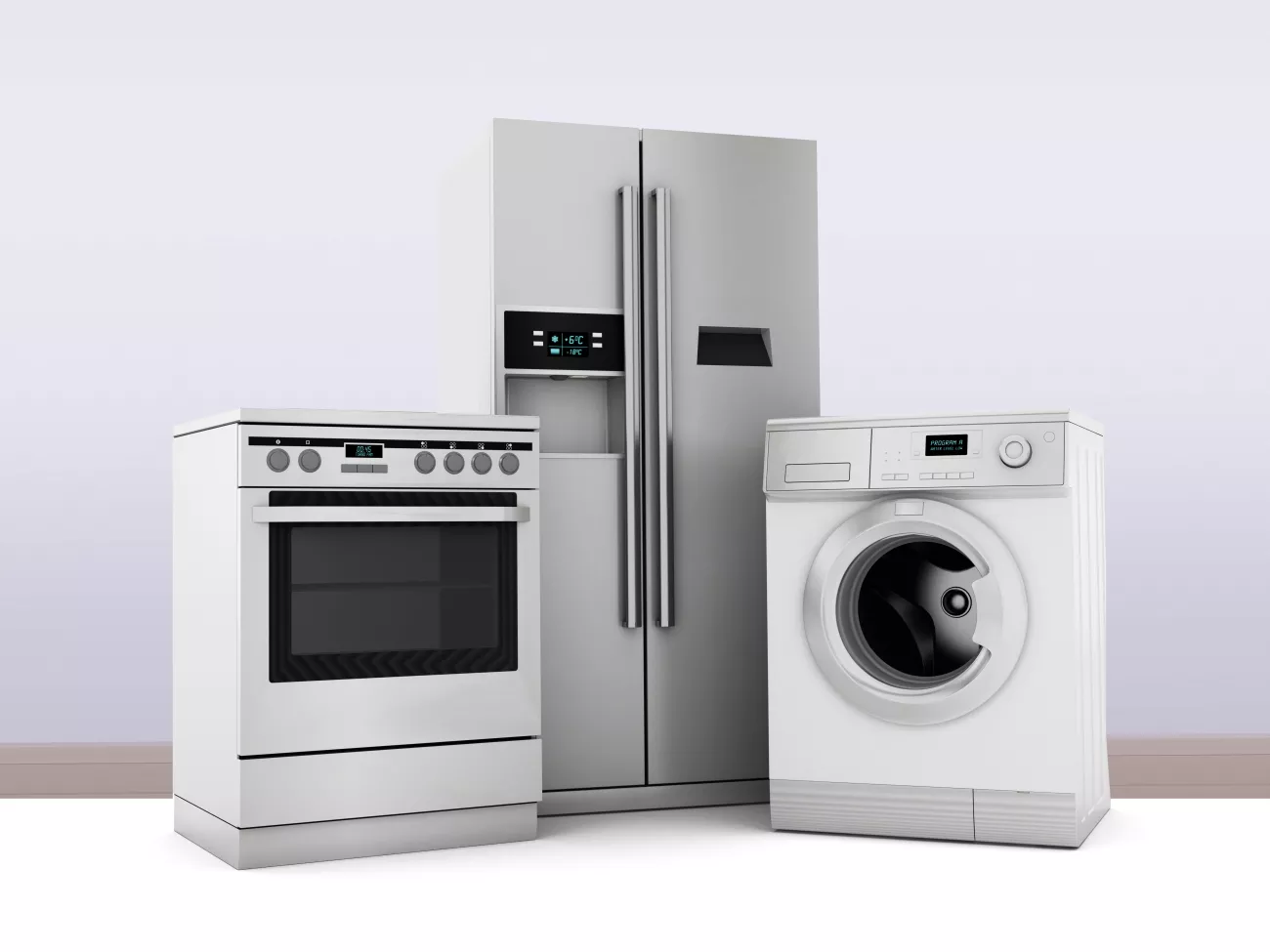 fridge, oven and laundry machine