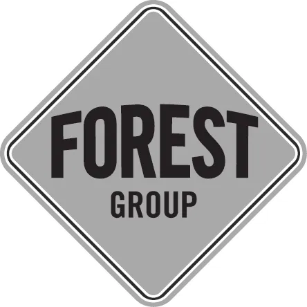 Logo of silver square with company name Forest Group
