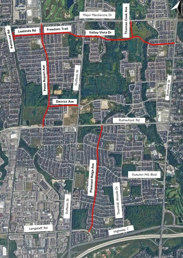 Map highlighting the eight streets where there the City is completing functional designs for.