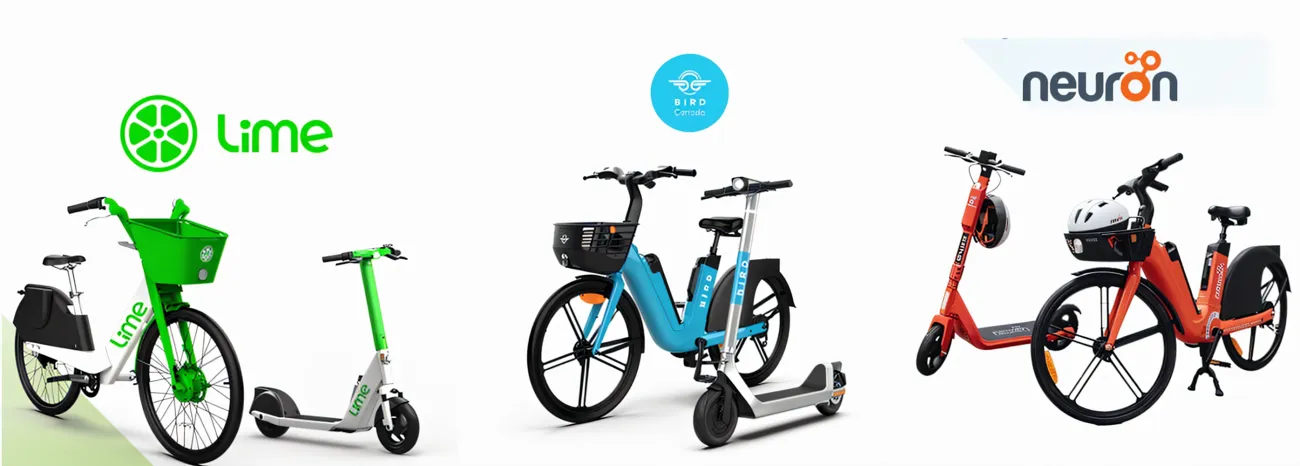 Image shows ebikes and escooters