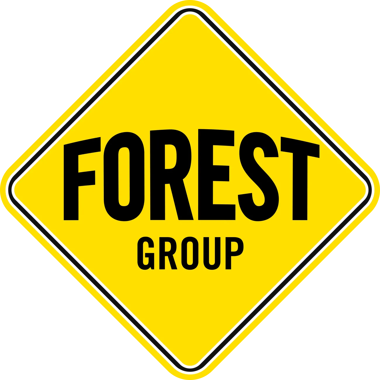 Forest Group logo in black text on yellow sign
