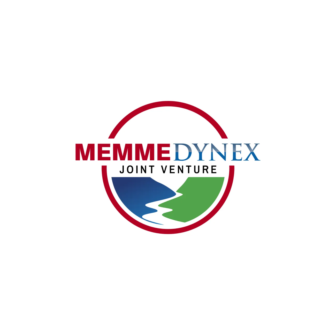 Memme Dynax Joint Venture logo including red circle and blue and green design