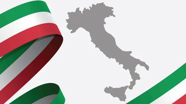 Image of Italy with an Italian flag ribbon 