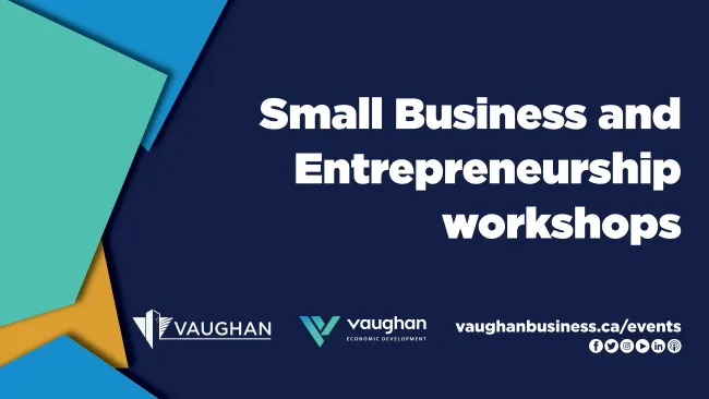 A dark blue background with white text that says "Small Business and Entrepreneurship workshops"