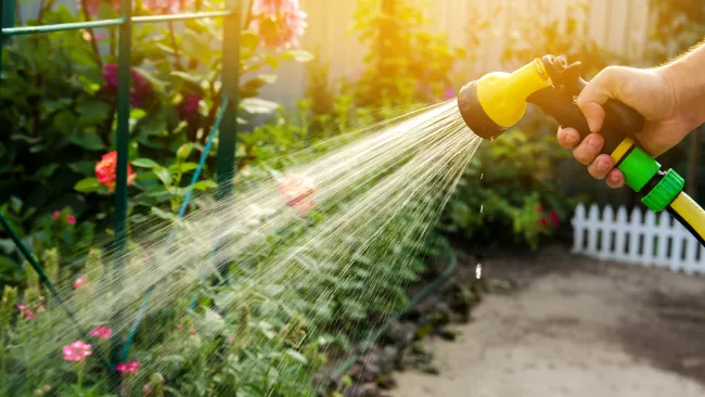 someone watering their garden with a hose