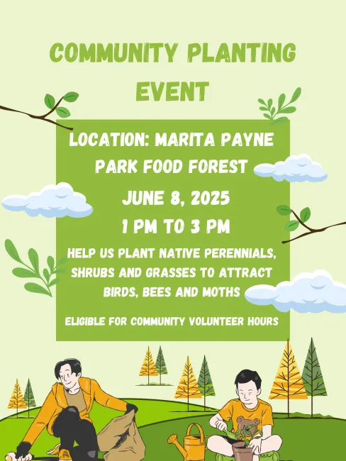 Illustration of a group of people tree planting and cleaning