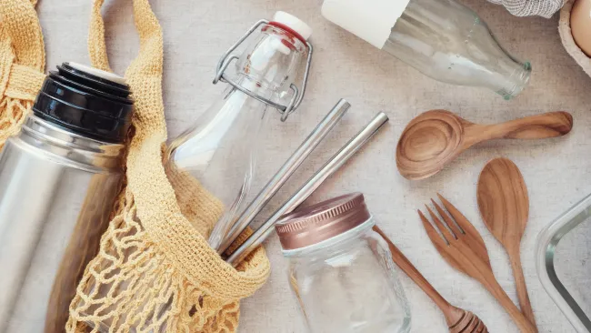 reusable bottles and bags