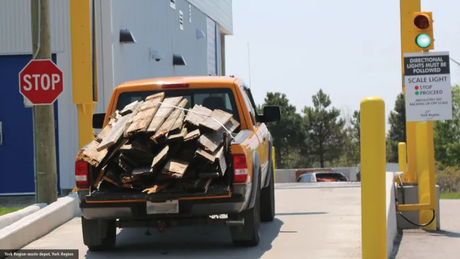 pickup truck driving into a York Region waste depot