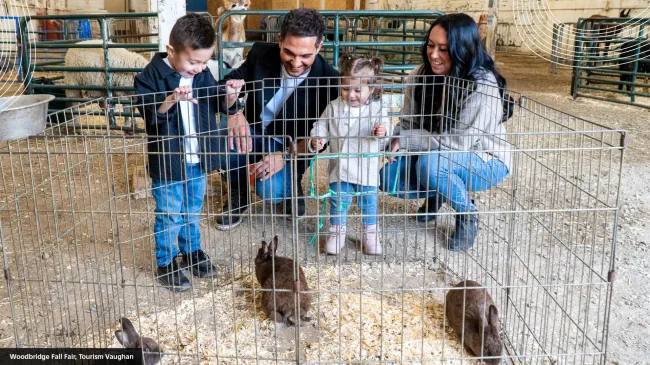 family at a petting zoo