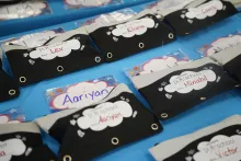 Vaughan Playschool pencil cases, one that says aariyan