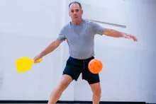 A Vaughan resident learning to play pickleball (Garnet A. Williams Community Centre)