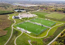 Aerial photograph of the two FIFA-certified artificial turf fields. 