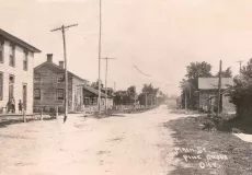 Pine Grove Looking North up Vaughan Plank Road Sullivan Hotel on left, 1870