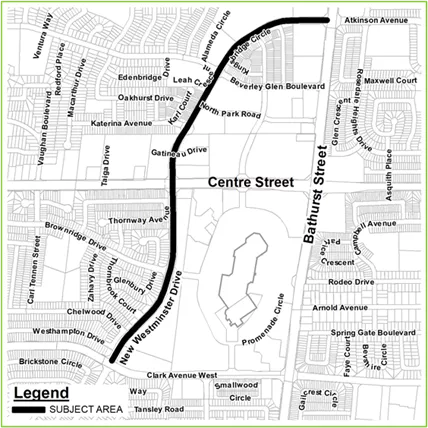 Map image of New Westminster Drive, and where the road improvements will span from.