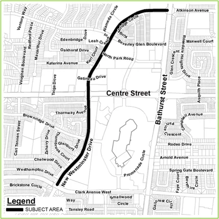Map image of New Westminster Drive, and where the road improvements will span from.