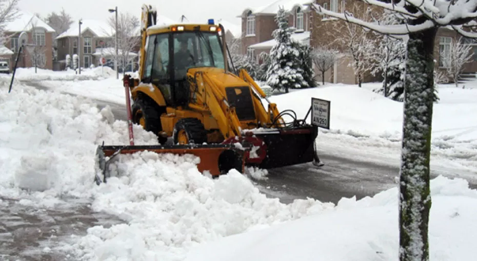 Tractor plowing street of snow