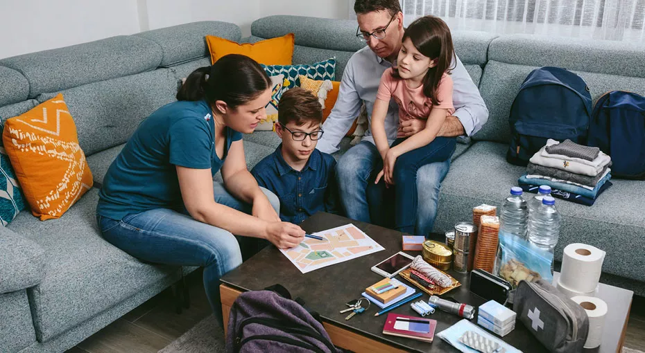 Family gathered to create a home escape plan