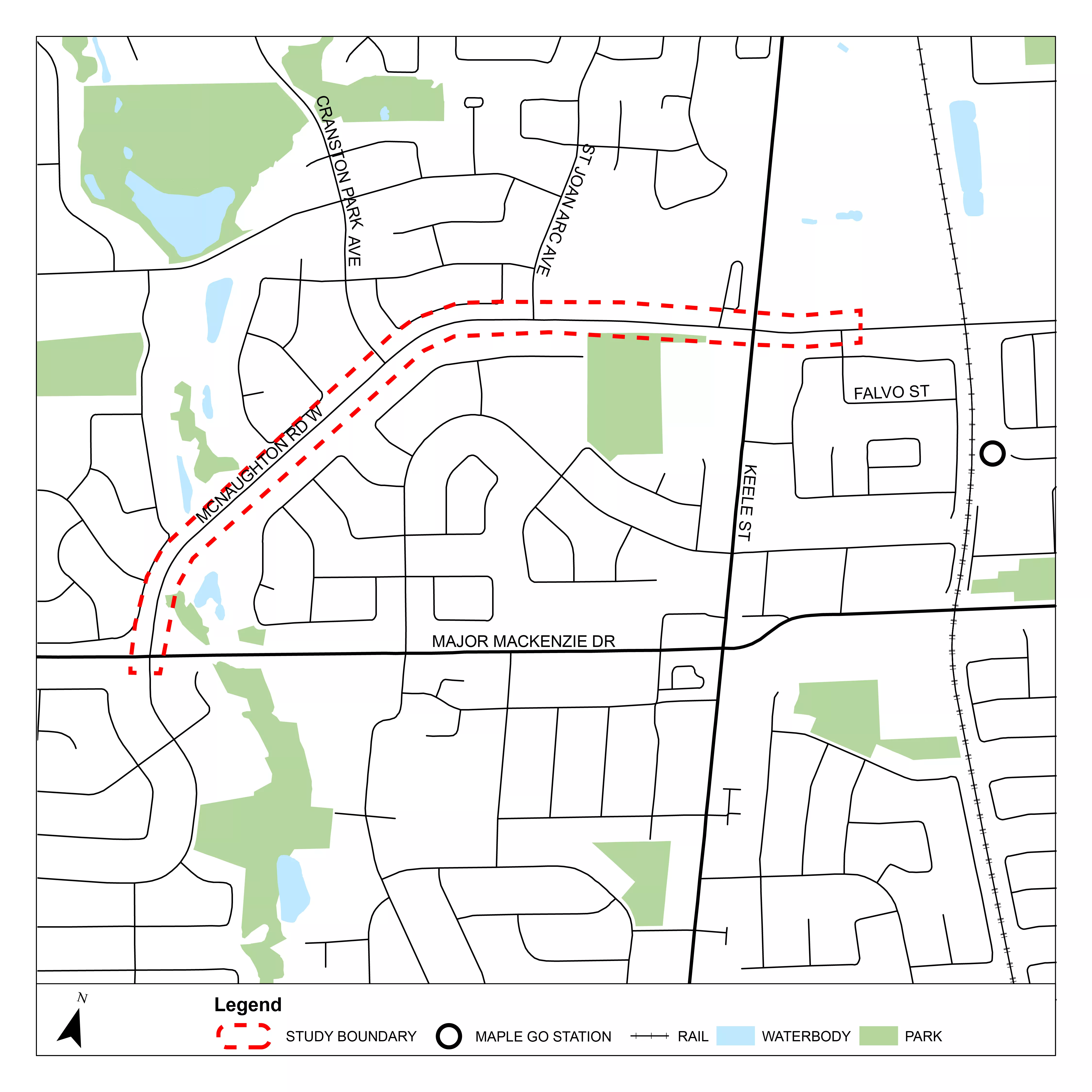 This image is of a map that highlights the McNaughton Road Environmental Assessment study area.