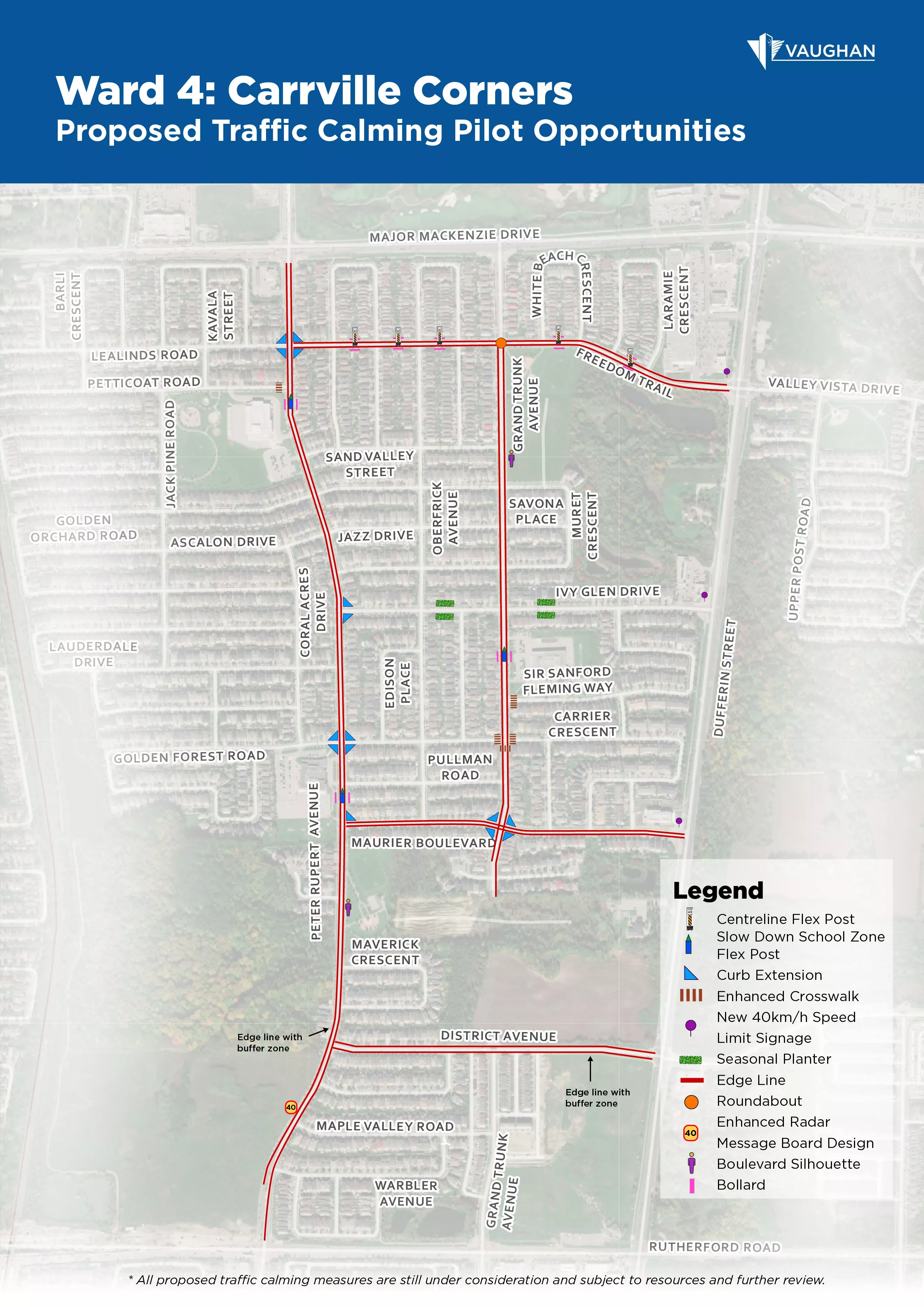 Map of Carrville Corners with traffic calming measures