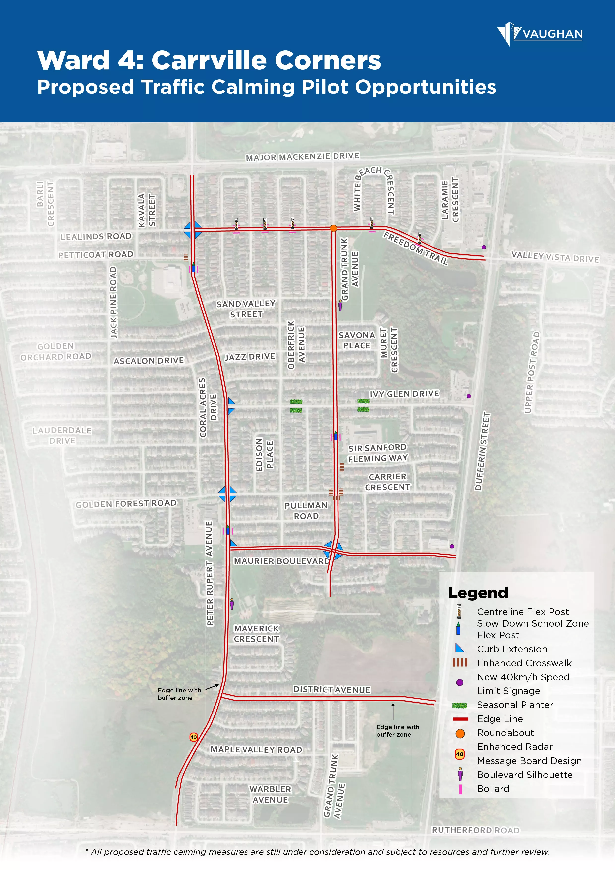 Map of Carrville Corners with traffic calming measures