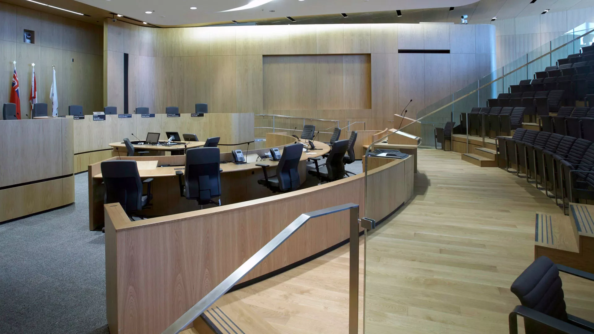 Empty Council chamber at Vaughan City Hall