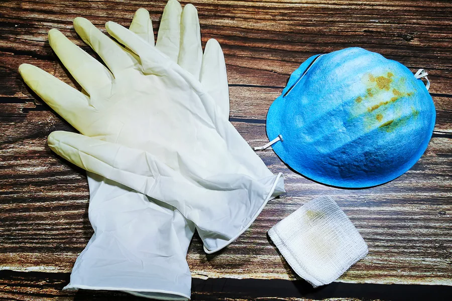 Gloves, mask and gauze