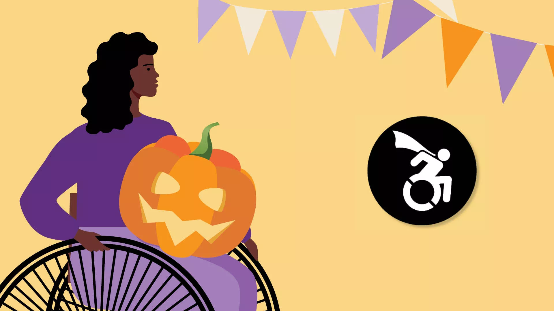 Graphic of person in wheelchair with pumpkin
