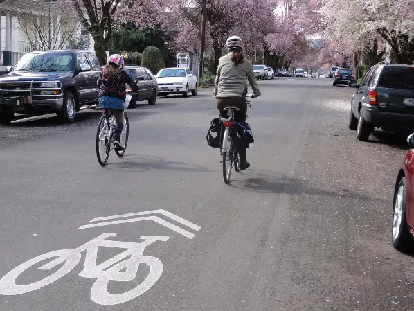 Bike lane on road with vehicles
