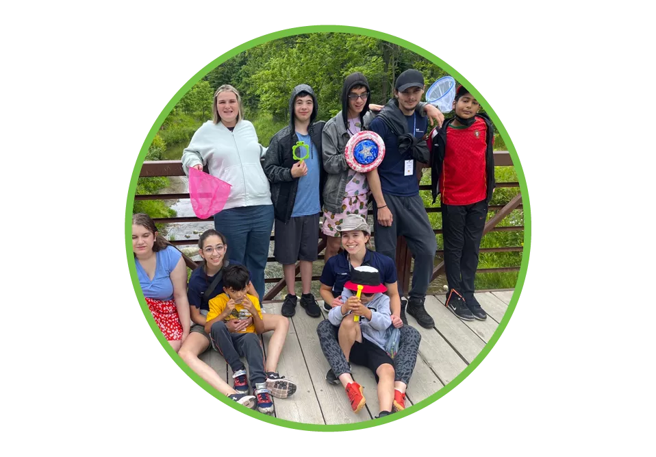 A group of inclusion campers and their camp counsellor.